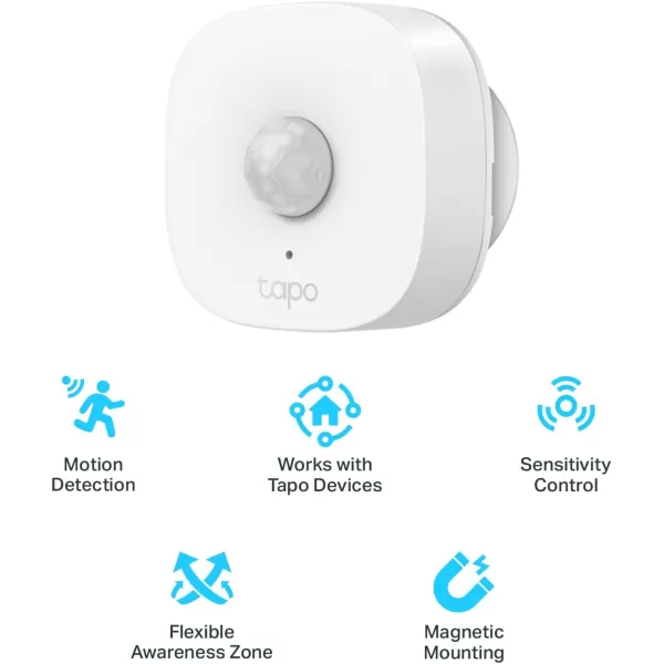 TPLink Tapo Motion Sensor Requires Tapo Hub Long Battery Life wSub1G LowPower Wireless Protocol Wide Range Detection Adjustable Sensitivity RealTime Notification Smart Action Tapo T100Motion Sensor