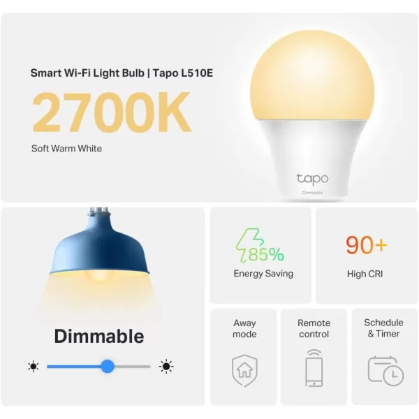 TPLink Tapo Smart Light Bulbs 16M Colors RGBW Dimmable Compatible with Alexa and Google Home A19 60W Equivalent 800LM CRIampgt90 24GHz WiFi only No Hub Required Tapo L530E4Pack4Pack
