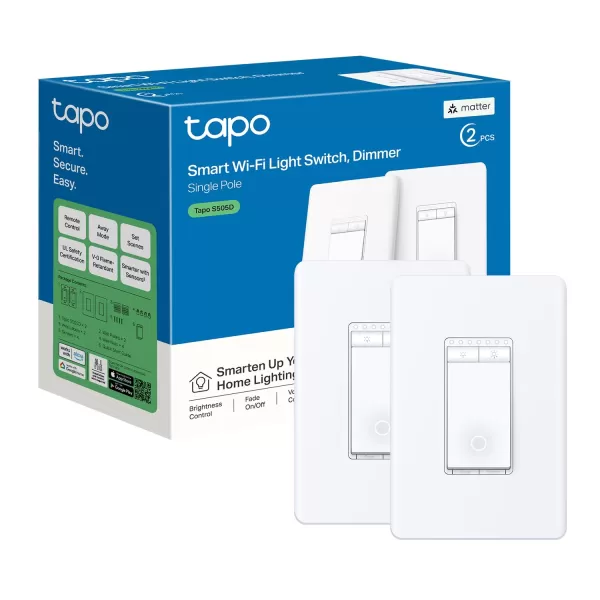 TPLink Tapo Smart Light Switch Matter Compatible Single Pole Neutral Wire Required Voice Control wSiri Alexa ampamp Google Home UL Certified Timer ampamp Schedule Guided Install Tapo S5052PackMatter Compatible
