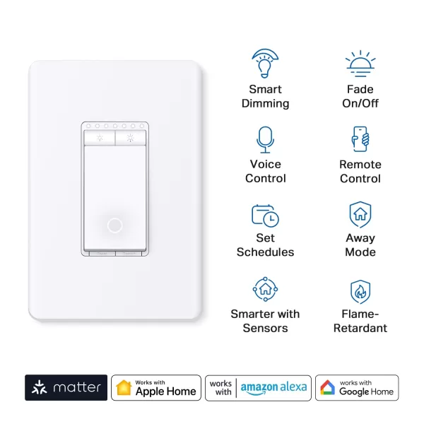 TPLink Tapo Smart Light Switch Matter Compatible Single Pole Neutral Wire Required Voice Control wSiri Alexa ampamp Google Home UL Certified Timer ampamp Schedule Guided Install Tapo S5052PackMatter Compatible
