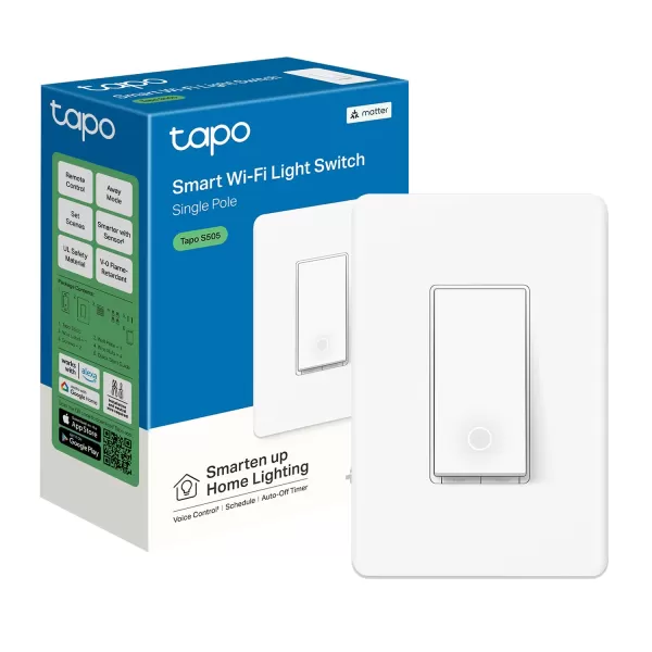 TPLink Tapo Smart Light Switch Matter Compatible Single Pole Neutral Wire Required Voice Control wSiri Alexa ampamp Google Home UL Certified Timer ampamp Schedule Guided Install Tapo S5052PackMatter Compatible