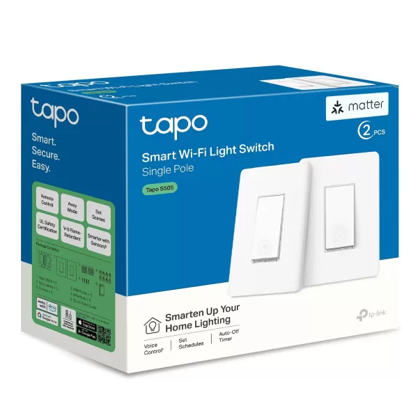 TPLink Tapo Smart Light Switch Matter Compatible Single Pole Neutral Wire Required Voice Control wSiri Alexa ampamp Google Home UL Certified Timer ampamp Schedule Guided Install Tapo S5052PackMatter Compatible