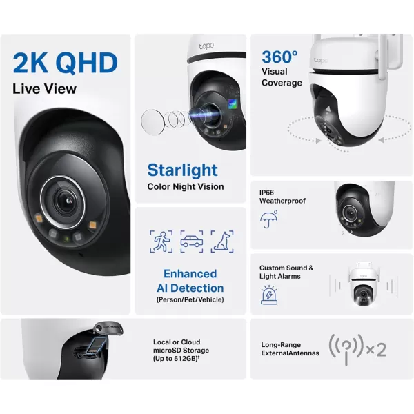Tapo 1080P Outdoor Wired PanTilt Security WiFi Camera 360 View Motion Tracking Works with Alexa ampamp Google Home Night Vision Free AI Detection Cloud ampamp SD Card Storageup to 512GB Tapo C5002K QHD  Color Night Vision