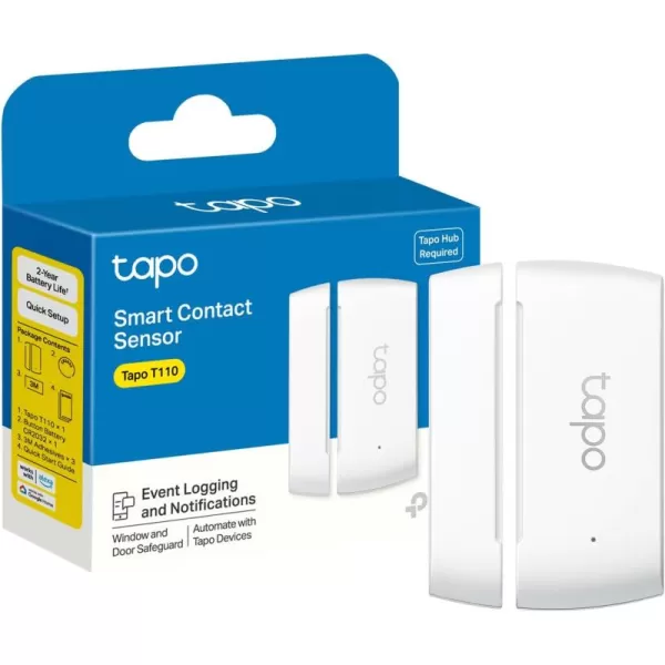 TPLink Tapo Door Sensor Mini REQUIRES Tapo Hub Long Battery Life w Sub1G LowPower Wireless protocol Contact Sensor 15mm Wide Gap Allowed RealTime Notification Smart Action Tapo T110Contact Sensor