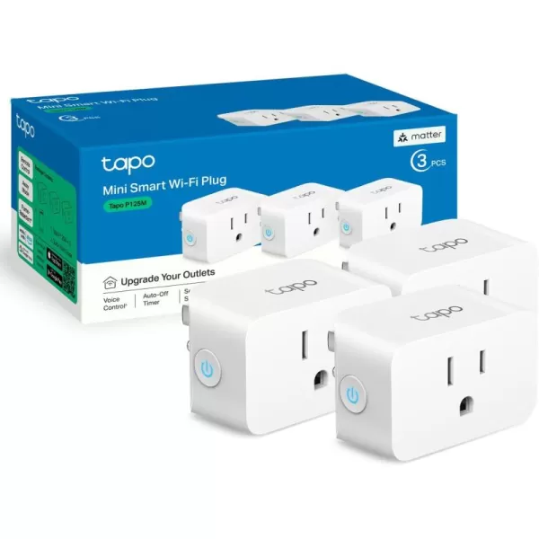 TPLink Tapo Matter Supported Smart Plug Mini Compact Design 15A1800W Max Super Easy Setup Works with Apple Home Alexa ampamp Google Home UL Certified 24G WiFi Only White Tapo P125M3Pack3Pack