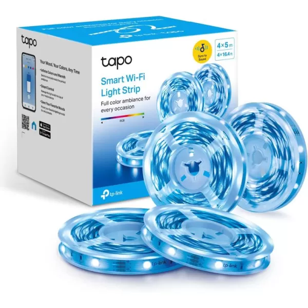 TPLink Tapo Smart LED Light Strip 16M RGB Colors SynctoSound 656 Ft4 Rolls of 164ft Works wAlexa ampamp Google Home Trimmable No Hub Required 24GHz Tapo L90020RGB LED