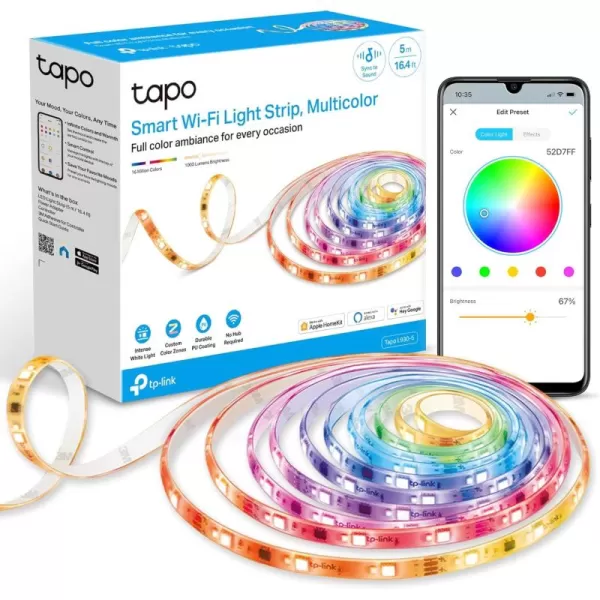 TPLink Tapo Smart LED Light Strip 16M RGB Colors SynctoSound 656 Ft4 Rolls of 164ft Works wAlexa ampamp Google Home Trimmable No Hub Required 24GHz Tapo L90020RGBIC  White LEDs 1000 lm