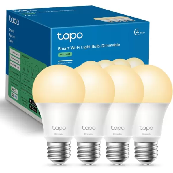 TPLink Tapo Smart Light Bulbs 16M Colors RGBW Dimmable Compatible with Alexa and Google Home A19 60W Equivalent 800LM CRIampgt90 24GHz WiFi only No Hub Required Tapo L530E4Pack4Pack