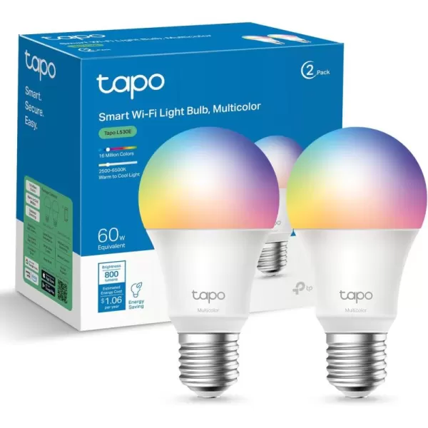 TPLink Tapo Smart Light Bulbs 16M Colors RGBW Dimmable Compatible with Alexa and Google Home A19 60W Equivalent 800LM CRIampgt90 24GHz WiFi only No Hub Required Tapo L530E4Pack800LM  Works w Alexa  Google