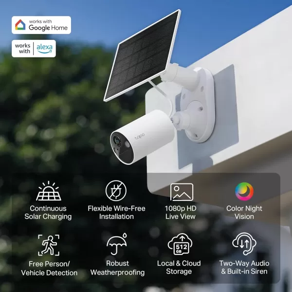 TPLink  SolarCam C402 Kit Outdoor Battery Camera wSolar Panel Base Wireless 1080P Free PersonVehicle Detection SDCloud Storage Color Night Vision No Hub Needed Works wAlexaSolarCam
