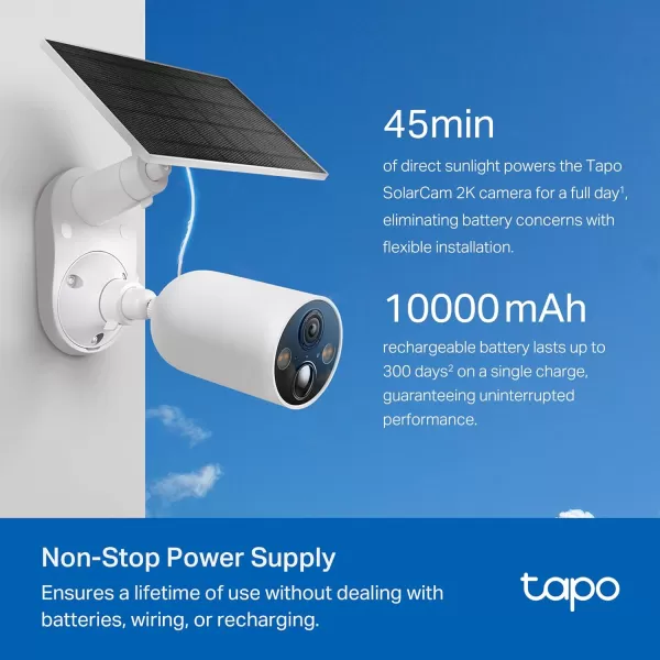 TPLink  SolarCam C402 Kit Outdoor Battery Camera wSolar Panel Base Wireless 1080P Free PersonVehicle Detection SDCloud Storage Color Night Vision No Hub Needed Works wAlexaSolarCam 2K