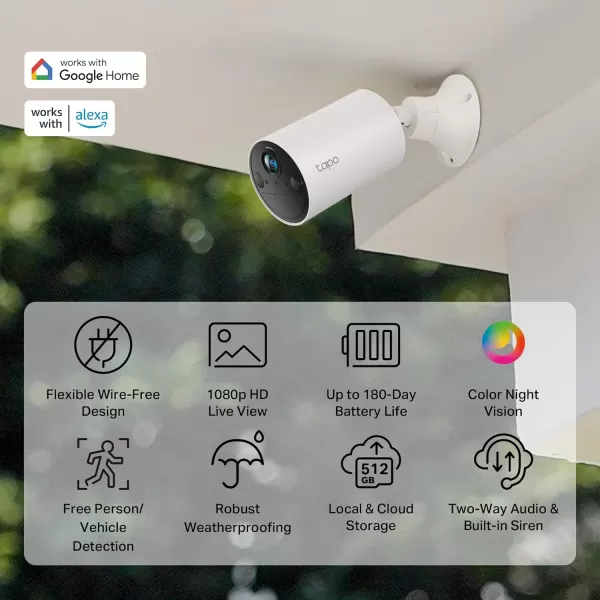 TPLink  SolarCam C402 Kit Outdoor Battery Camera wSolar Panel Base Wireless 1080P Free PersonVehicle Detection SDCloud Storage Color Night Vision No Hub Needed Works wAlexaBatteryCam