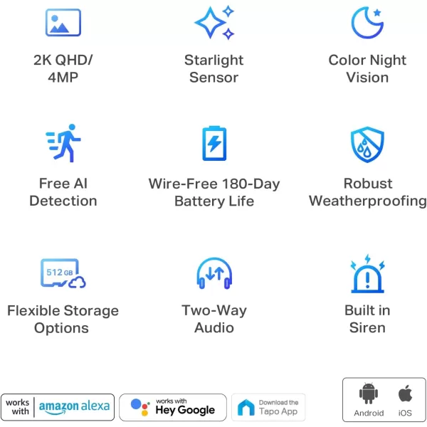 TPLink Tapo Outdoor Wireless Security Camera 2K QHD Color Night Vision Starlight Sensor MotionPersonVehicle Detection 180 Day Battery Works wAlexa ampamp Google Home 1Camera Tapo C420S11Camera System