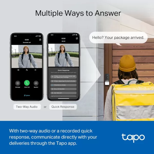 Tapo TPLink Smart Video Doorbell Camera Battery Powered Chime Included 2K 5MP Color Night Vision 2Way Audio Free AI Detection CloudSD Card Storage Works wAlexa ampamp Google Home D230S1