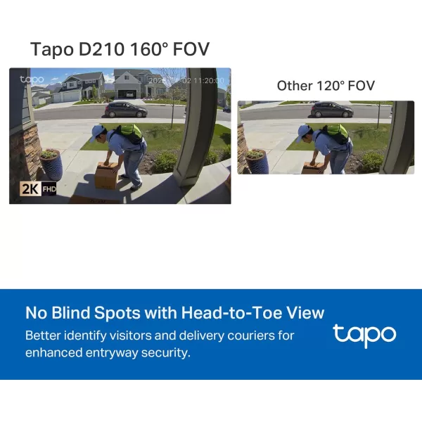 Tapo TPLink Smart Video Doorbell Camera Wireless 2K with Full Color Night Vison ampamp Spotlights Ring Call 160 UltraWide View Free Smart AI Detection 2Way Audio Up to 512 GB SD Card D210