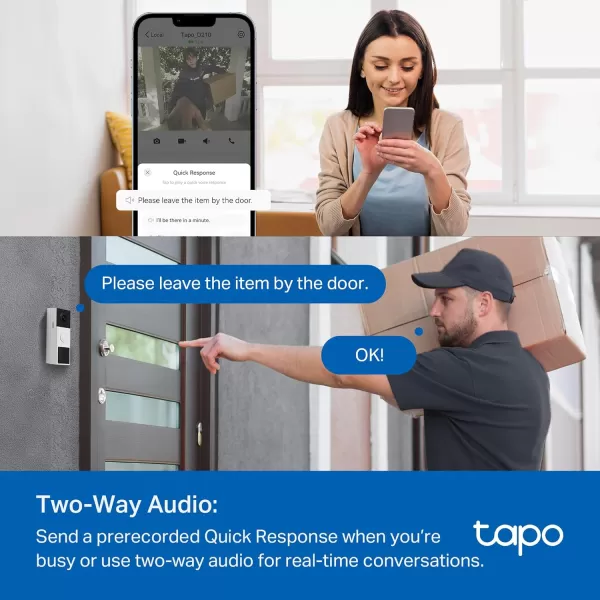 Tapo TPLink Smart Video Doorbell Camera Wireless 2K with Full Color Night Vison ampamp Spotlights Ring Call 160 UltraWide View Free Smart AI Detection 2Way Audio Up to 512 GB SD Card D210