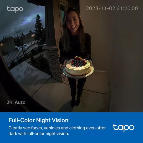 Tapo TPLink Smart Video Doorbell Camera Wireless 2K with Full Color Night Vison ampamp Spotlights Ring Call 160 UltraWide View Free Smart AI Detection 2Way Audio Up to 512 GB SD Card D210