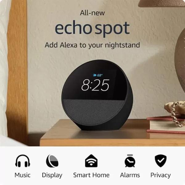Allnew Amazon Echo Spot 2024 release Smart alarm clock for your nightstand  Alexa Ocean BlueBlack