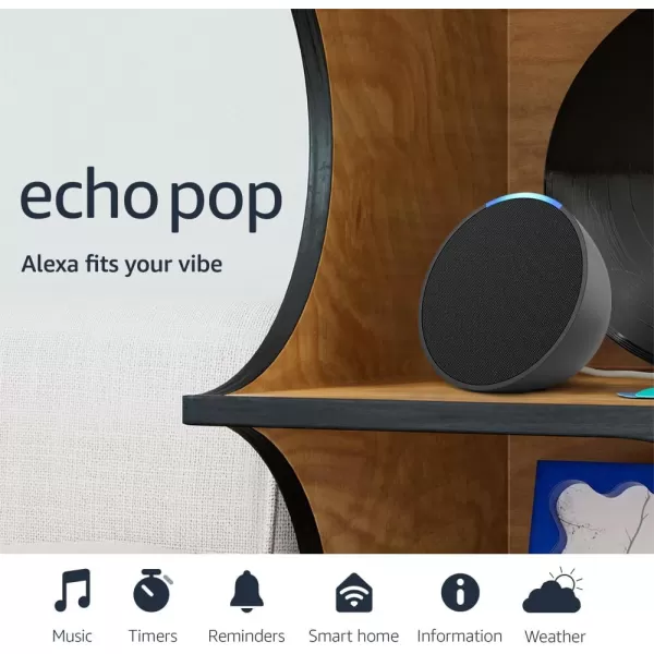 Amazon Echo Pop  Alexa fits in anywhere bedroom living room bathroom office and small spaces  Glacier WhiteCharcoal