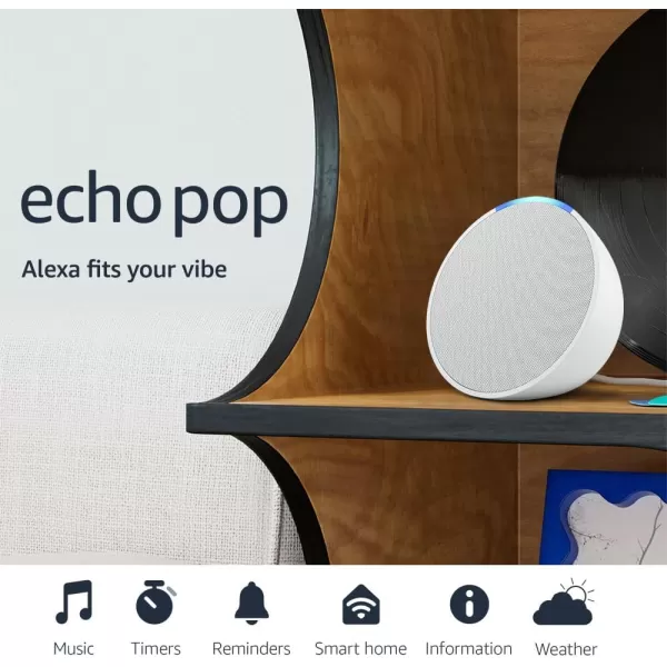 Amazon Echo Pop  Alexa fits in anywhere bedroom living room bathroom office and small spaces  Glacier WhiteGlacier White