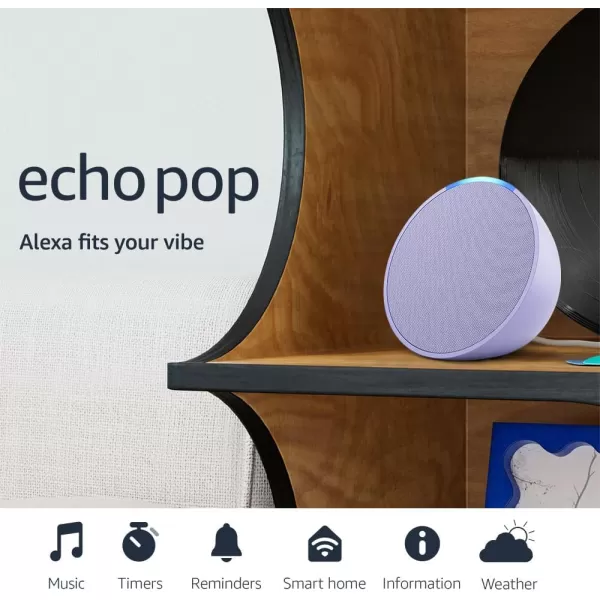 Amazon Echo Pop  Alexa fits in anywhere bedroom living room bathroom office and small spaces  Glacier WhiteLavender Bloom