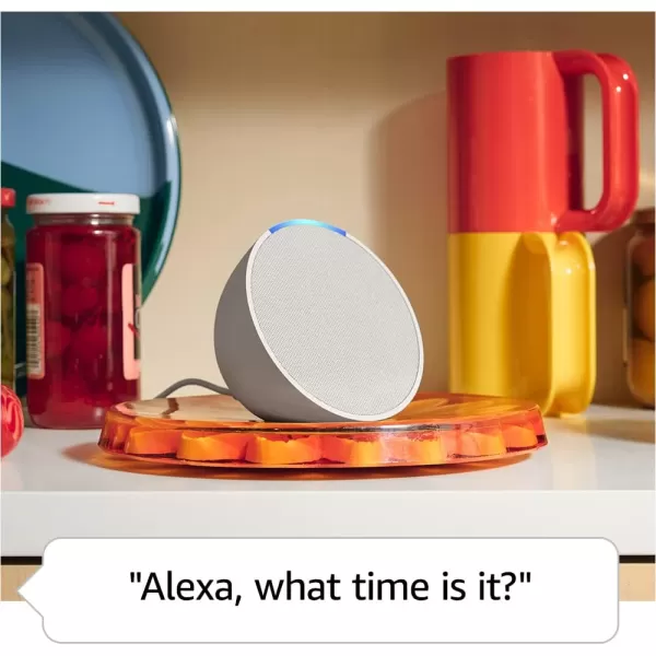 Amazon Echo Pop  Alexa fits in anywhere bedroom living room bathroom office and small spaces  Glacier WhiteLavender Bloom