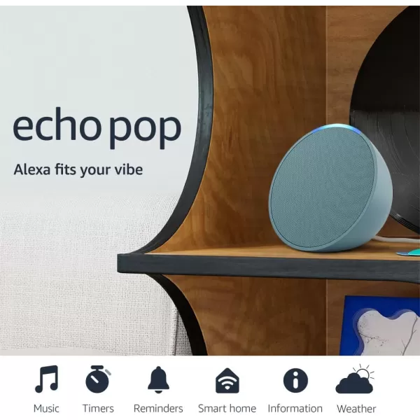 Amazon Echo Pop  Alexa fits in anywhere bedroom living room bathroom office and small spaces  Glacier WhiteMidnight Teal