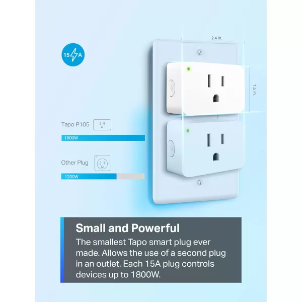 TPLink Tapo Smart Plug Mini 15A Smart Home WiFi Plug Super Easy Setup Compatible with Alexa ampamp Google Home No Hub Required UL Certified 24G WiFi Only White Tapo P1054PackUltra Mini