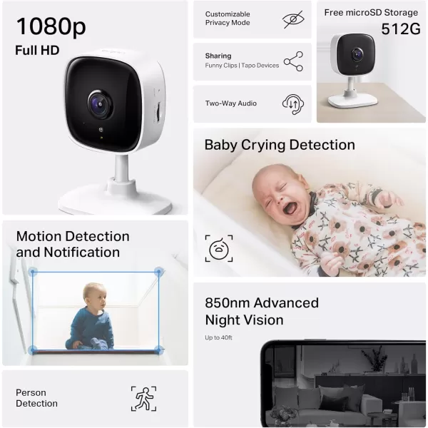 Tapo by TPLink 1080P Indoor Security Camera for Baby Monitor Pet Camera wMotion Detection 2Way Audio Night Vision Cloud ampamp SD Card Storage Works wAlexa ampamp Google Home Black C1014PackWhite