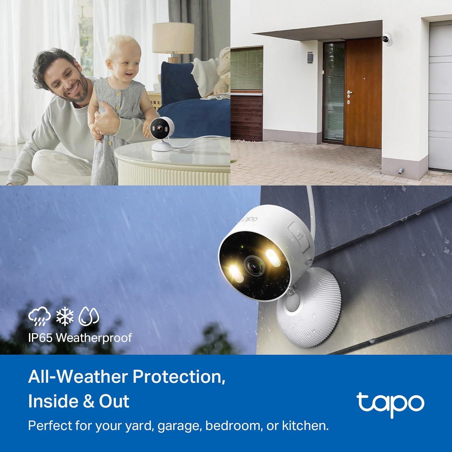 imageTapo 1080p IndoorOutdoor Security Camera  Free PersonMotionBaby Cry Detection Color Night Vision IP65 Weatherproof SDCloud Storage Works wAlexa ampamp Google Home HybridCamWhite