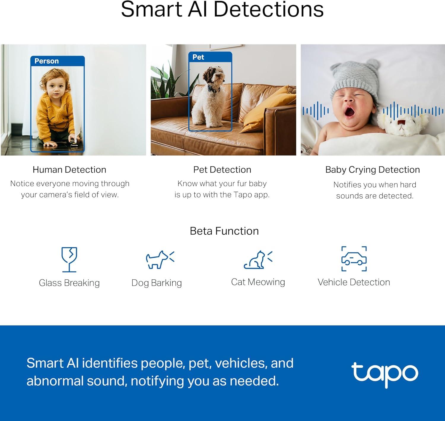 imageTapo 4K PanTilt Indoor Security Camera for Baby Monitor Dog Camera wMotion Detect and Track 360 Pan Color Night Vision SDCloud Storage Works wAlexa Google and Bixby RoomCam 4K2K QHD