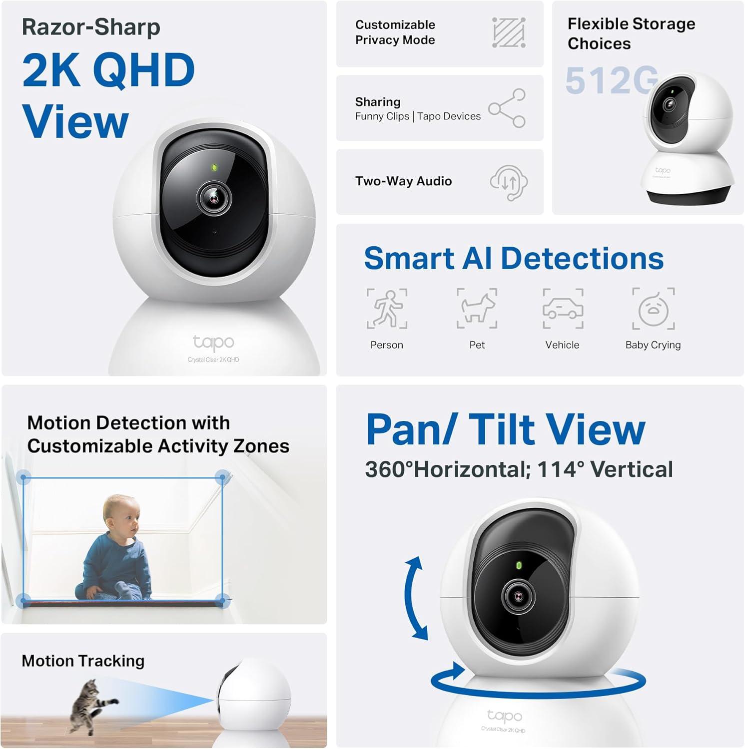 imageTapo 4K PanTilt Indoor Security Camera for Baby Monitor Dog Camera wMotion Detect and Track 360 Pan Color Night Vision SDCloud Storage Works wAlexa Google and Bixby RoomCam 4K2K QHD