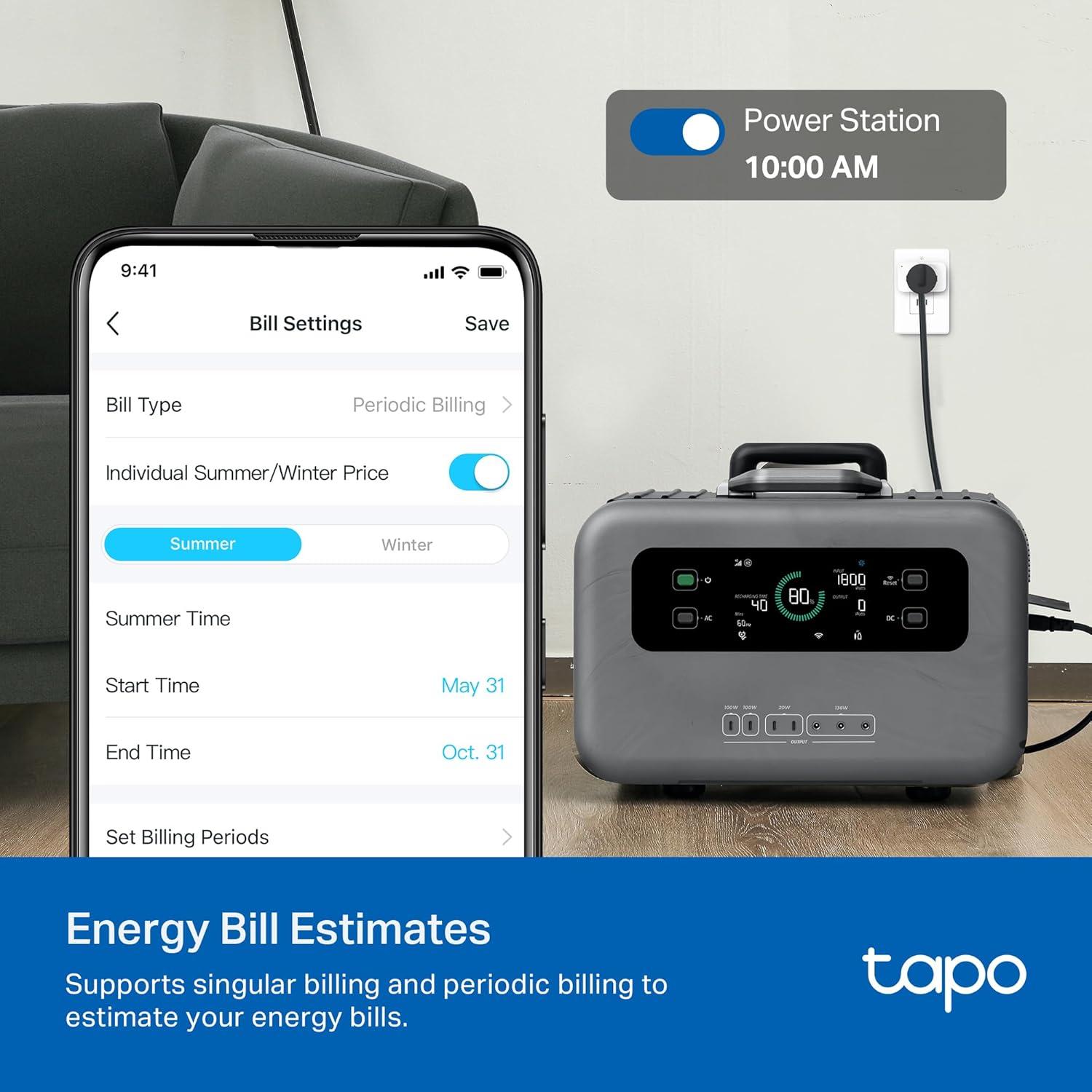 imageTPLink Tapo Smart Plug Mini Matter Compatible Compatible with Alexa Google Home ampamp Samsung SmartThings Energy Monitoring 15A UL Certified 24G WiFi Only Tapo P110M4PackMatter Compatible