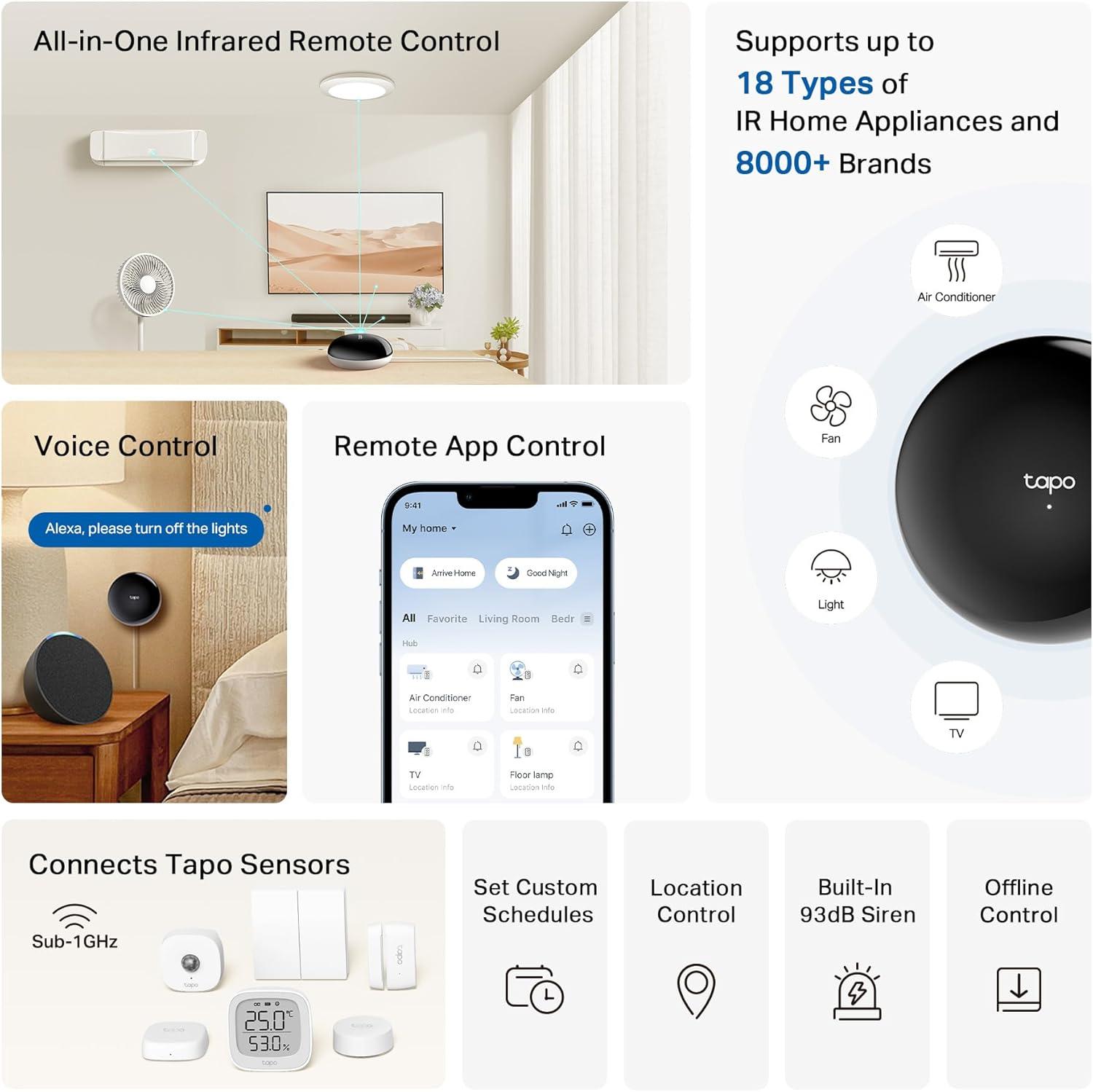 image:imageTapo Smart IR amp IoT Hub with Chime  Universal Remote for TVs ACS amp 18 Device Types MatterCertified Supports 8000 Infrared Brands Voice amp App Control Custom Schedules amp Automations H110IR  IoT Hub H110