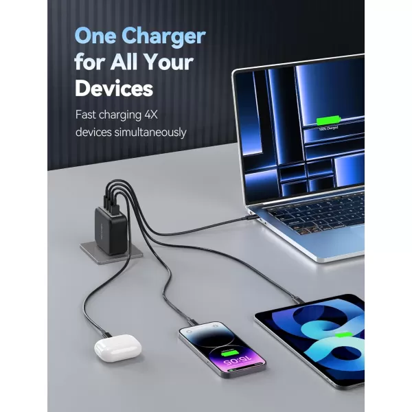 TECKNET 100W USB C Wall Charger GaN  Portable USBC Fast Charger Block with Type C Cable PD Power Adapter for iPhone 1515 Pro MacBook Pro iPad AirPods Dell XPS Pixel Samsung PS5 SwitchFrosted Black