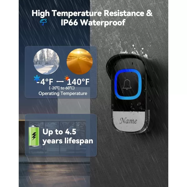 TECKNET 2 in 1 Wireless Doorbell with Bluetooth Speaker Portable Doorbell with RGB Light IP66 WaterProof Wireless Door Bell 0100dB Bluetooth Speaker with Stereo Soundblack