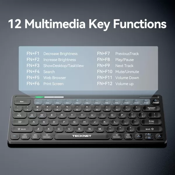 TECKNET 24G Wireless Keyboard Small Wireless Keyboard with Media Hotkeys Ultra Slim Compact Wireless Keyboard 12Month Battery Life Compatible with PC Desktop Laptop Smart TV  Black004black