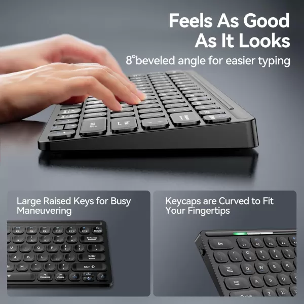 TECKNET 24G Wireless Keyboard Small Wireless Keyboard with Media Hotkeys Ultra Slim Compact Wireless Keyboard 12Month Battery Life Compatible with PC Desktop Laptop Smart TV  Black004black