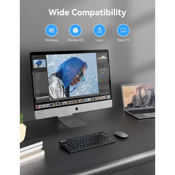 TECKNET 24G Wireless Keyboard Small Wireless Keyboard with Media Hotkeys Ultra Slim Compact Wireless Keyboard 12Month Battery Life Compatible with PC Desktop Laptop Smart TV  BlackBlack
