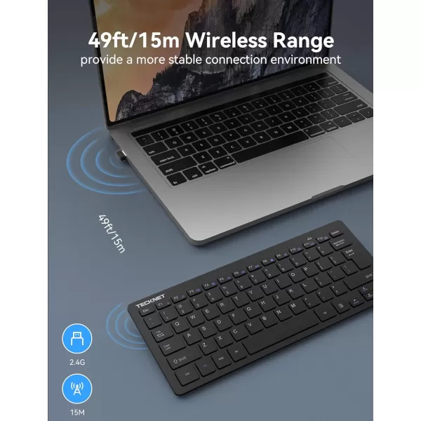 TECKNET 24G Wireless Keyboard Small Wireless Keyboard with Media Hotkeys Ultra Slim Compact Wireless Keyboard 12Month Battery Life Compatible with PC Desktop Laptop Smart TV  BlackBlack
