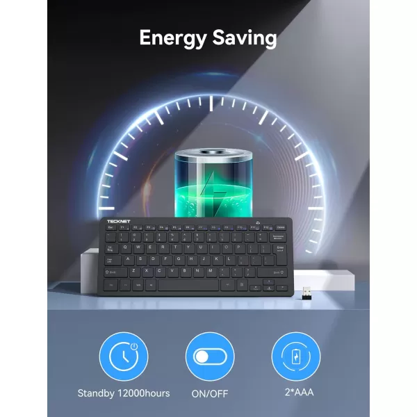 TECKNET 24G Wireless Keyboard Small Wireless Keyboard with Media Hotkeys Ultra Slim Compact Wireless Keyboard 12Month Battery Life Compatible with PC Desktop Laptop Smart TV  BlackBlack