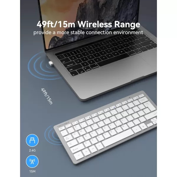 TECKNET 24G Wireless Keyboard Small Wireless Keyboard with Media Hotkeys Ultra Slim Compact Wireless Keyboard 12Month Battery Life Compatible with PC Desktop Laptop Smart TV  BlackSilver