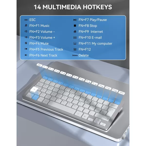 TECKNET 24G Wireless Keyboard Small Wireless Keyboard with Media Hotkeys Ultra Slim Compact Wireless Keyboard 12Month Battery Life Compatible with PC Desktop Laptop Smart TV  BlackSilver
