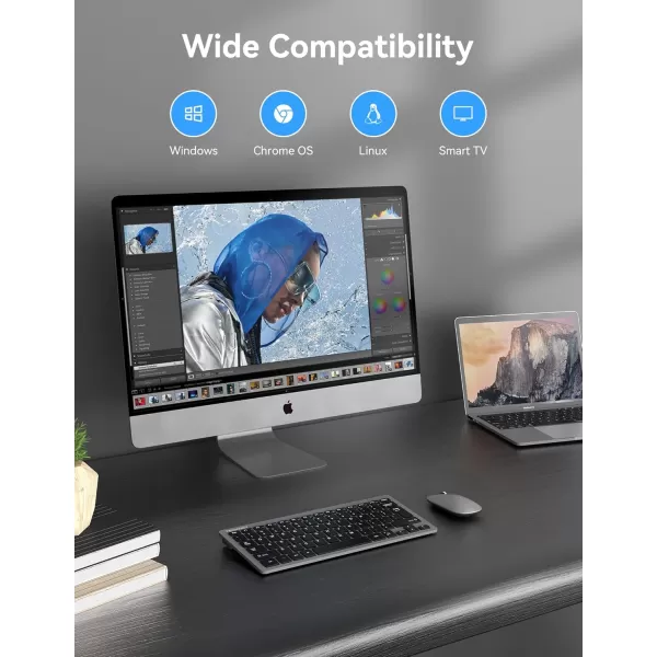 TECKNET 24G Wireless Keyboard Small Wireless Keyboard with Media Hotkeys Ultra Slim Compact Wireless Keyboard 12Month Battery Life Compatible with PC Desktop Laptop Smart TV  BlackGrey