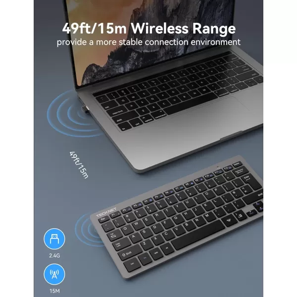 TECKNET 24G Wireless Keyboard Small Wireless Keyboard with Media Hotkeys Ultra Slim Compact Wireless Keyboard 12Month Battery Life Compatible with PC Desktop Laptop Smart TV  BlackGrey