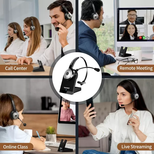 TECKNET Bluetooth 50 Headset with Microphone for PC USB Wireless Headset with Mic for Work 40Hrs Worktime AI Noise Cancelling On Ear Bluetooth Headphones with Charging Base for LaptopCall Center