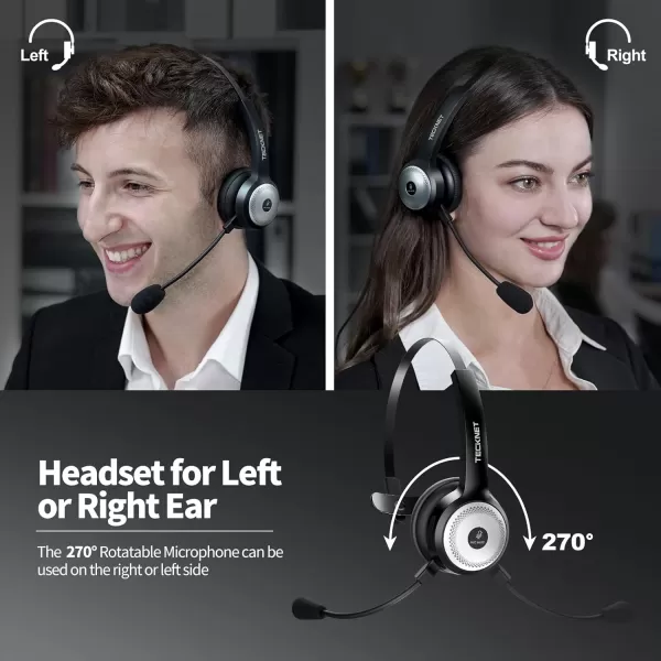 TECKNET Bluetooth 50 Headset with Microphone for PC USB Wireless Headset with Mic for Work 40Hrs Worktime AI Noise Cancelling On Ear Bluetooth Headphones with Charging Base for LaptopCall Center