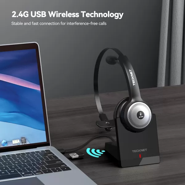 TECKNET Bluetooth 50 Headset with Microphone for PC USB Wireless Headset with Mic for Work 40Hrs Worktime AI Noise Cancelling On Ear Bluetooth Headphones with Charging Base for LaptopCall Center