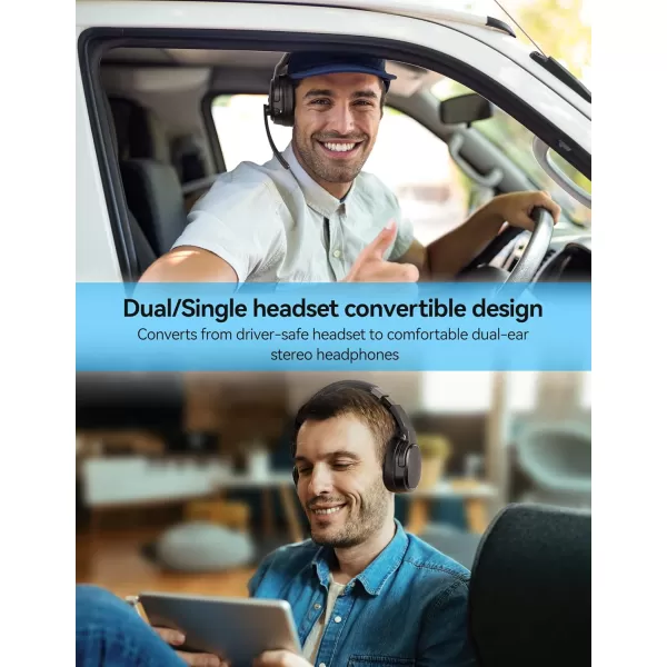 TECKNET Bluetooth Trucker Headset Single and Dual Ear Wireless Headset with Mic for Work Noise Cancelling 50Hrs 3 EQ Music Modes Trucker Bluetooth Headset for PC Drivers Office Call Center WorkSimple Configuration