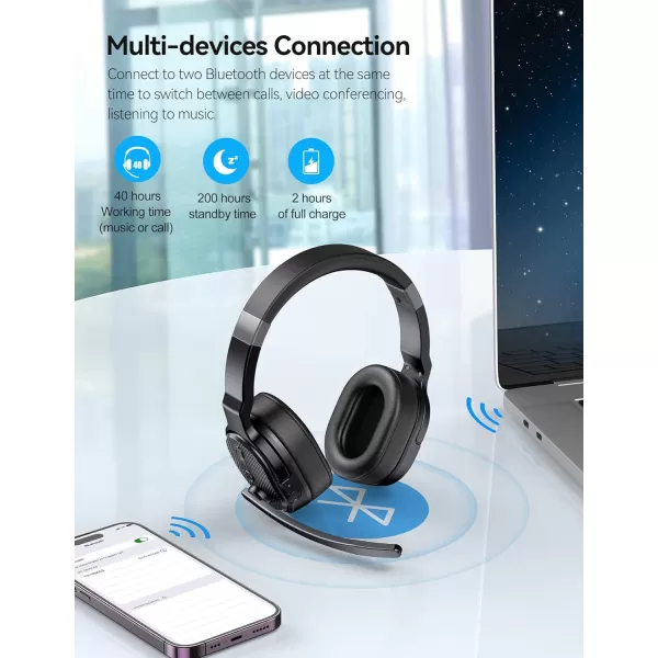 TECKNET Bluetooth Trucker Headset Single and Dual Ear Wireless Headset with Mic for Work Noise Cancelling 50Hrs 3 EQ Music Modes Trucker Bluetooth Headset for PC Drivers Office Call Center WorkSimple Configuration